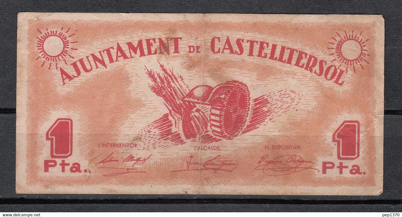 BILLETE DE CASTELLTERSOL DE 1 PESETA DE 1937 - Sonstige & Ohne Zuordnung