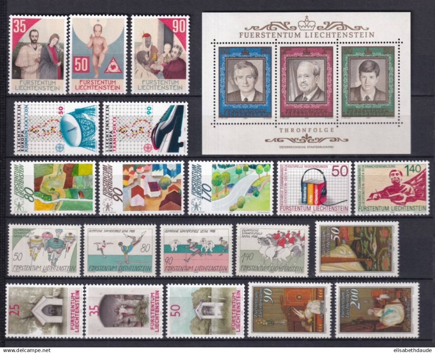 LIECHTENSTEIN - ANNEE COMPLETE 1988 ** MNH - COTE YVERT 2012 = 40.5 EUR. - Années Complètes