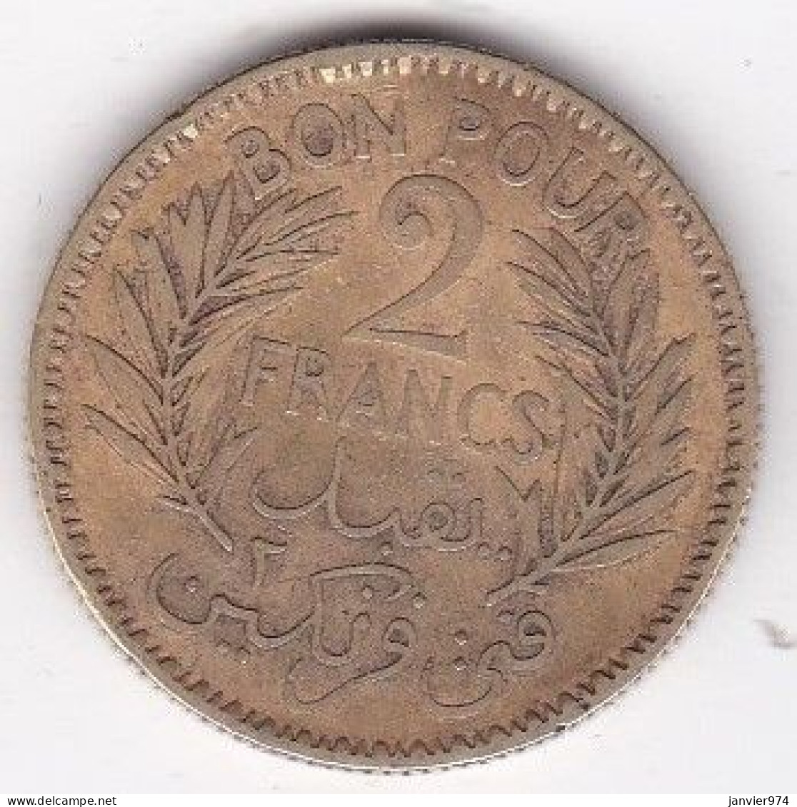 Protectorat Français Bon Pour 2 Francs 1941 / 1360, En Bronze Aluminium, Lec# 295 - Tunesien