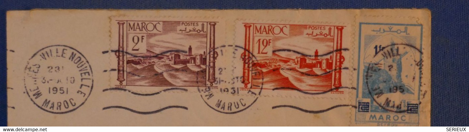 H25 MAROC BELLE LETTRE 1951 MEKNES STREATOR POUR PARIS 16 EME + AFFRANCHISSISSEMENT INTERESSANT - Storia Postale