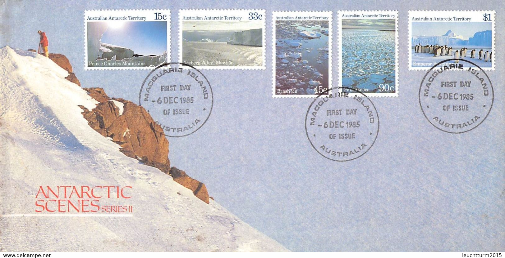 AUSTRALIAN ANTARCTIC TERR. - FDC 1985 ANTARCTIC SCENES II Mi #64, 67, 68, 72, 72 / YZ 120 - FDC