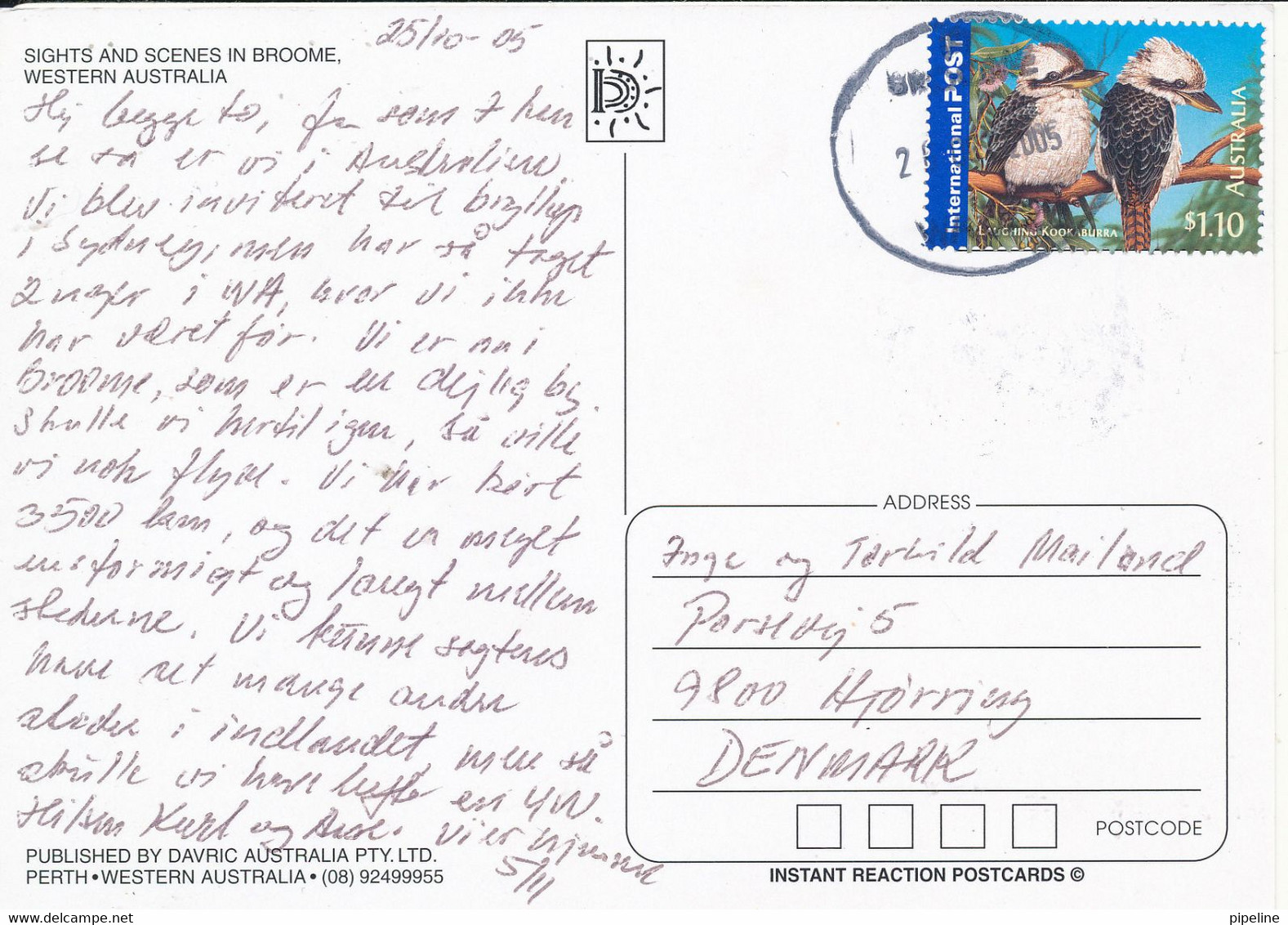 Australia Postcard Sent To Denmark 26-10-2005 (Broome Western Australia) - Broome