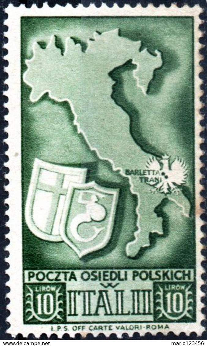 POLONIA, CORPO POLACCO NELLA II G. M. IN ITALIA, 1946, 10 £., FRANCOBOLLO NUOVO (MLH*) Un:IT-OC PO 26 - 1946-47 Zeitraum Corpo Polacco
