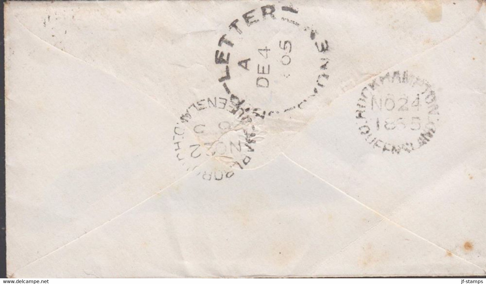 1865. QUEENSLAND. SIX PENCE Victoria On Cover Cancelled INTERESTING Cancel QL And  Reverse SHI... (MICHEL 20) - JF425821 - Brieven En Documenten