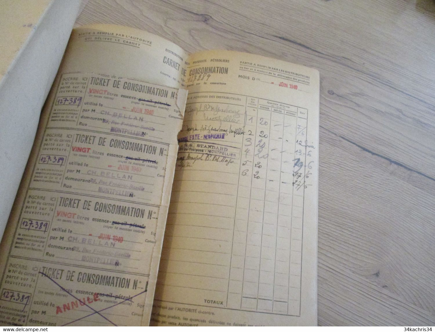 Carnet  De Consommation Guerre 39/45 Montpellier Distribution Des Produits Pétroliers - Dokumente