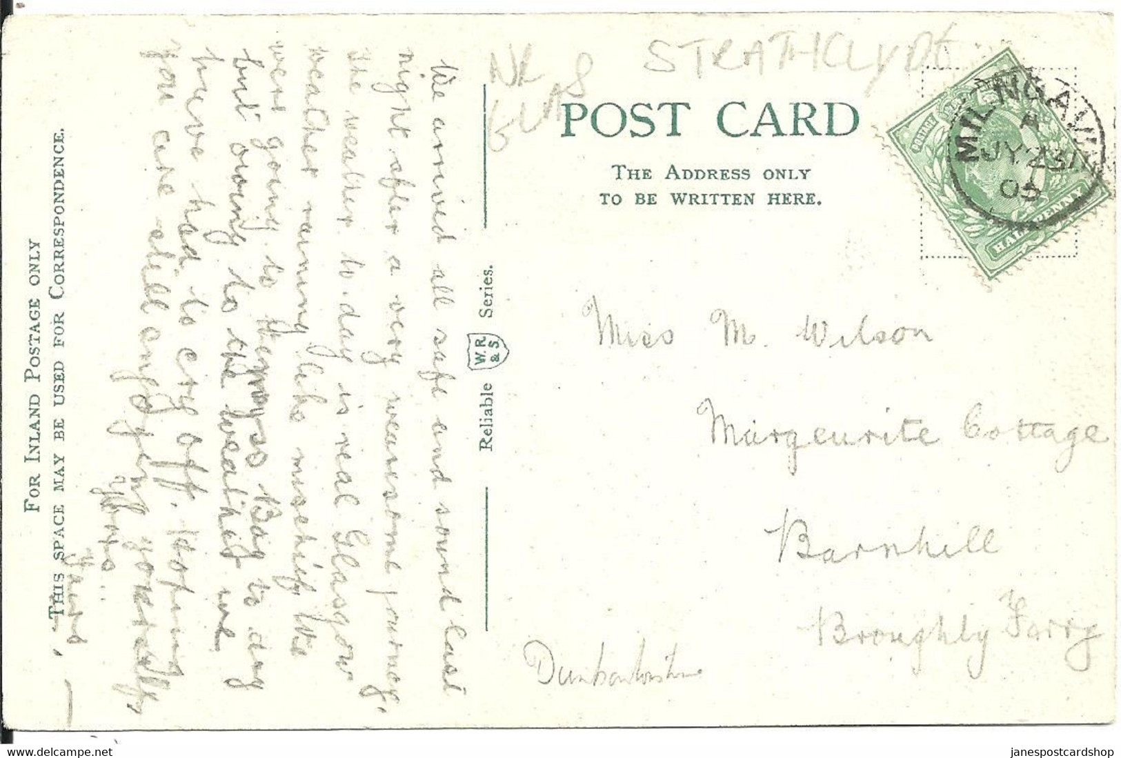 ON THE ALLANDER MILNGAVIE - WITH GOOD MILNGAVIE POSTMARK - 1905 - Dunbartonshire