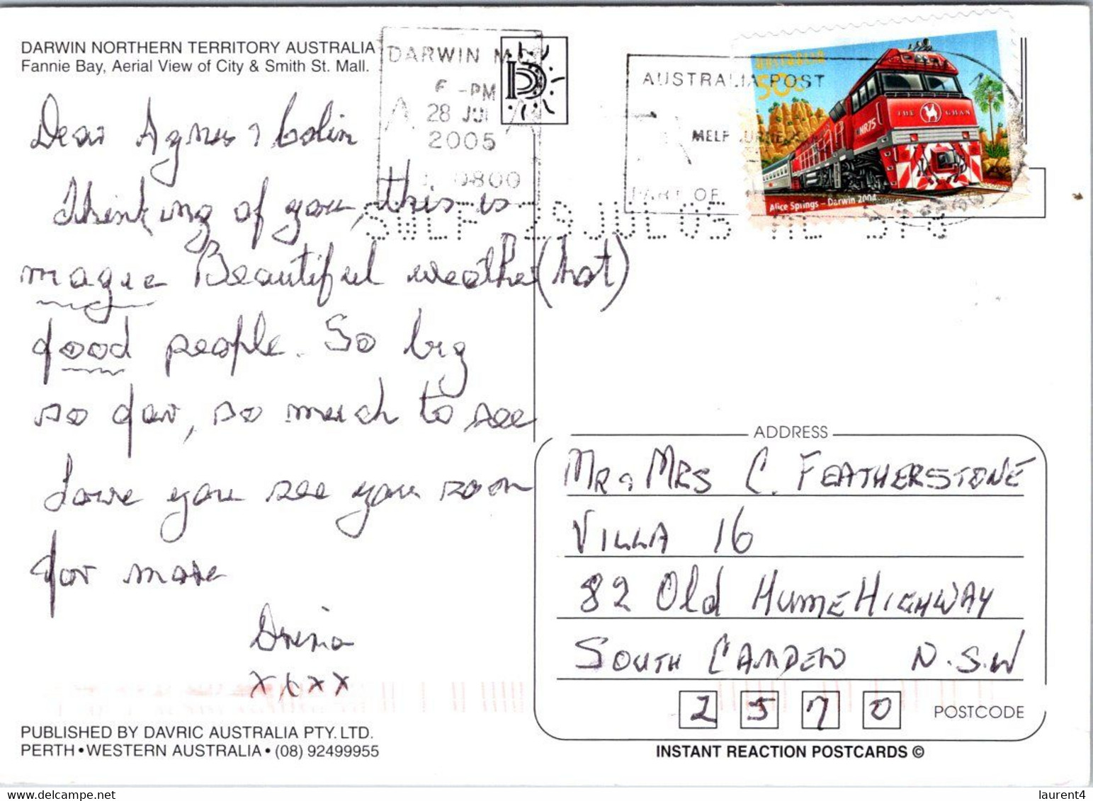 (2 B 10 ) Australia - NT -  Darwin  (with Train Stamp) - Darwin