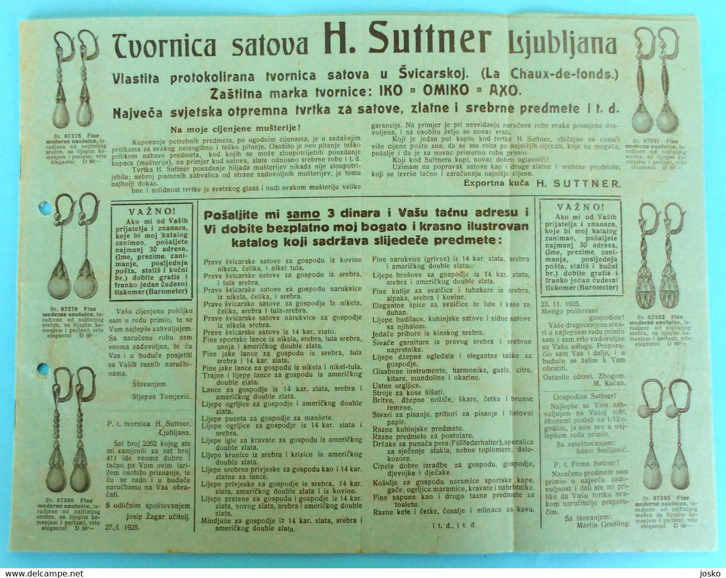 WATCH FACTORY - H. SUTTNER (LJUBLJANA) SLOVENIA Orig. Vintage Catalog * Usine De Montres Uhrenfabrik Fabbrica Di Orologi - Montres Publicitaires