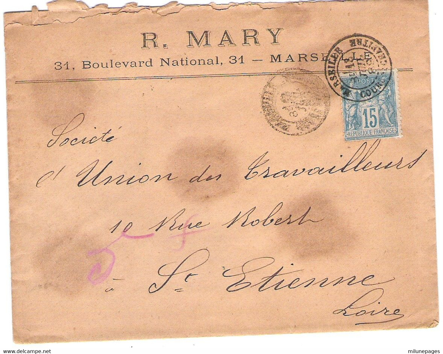 13 Marseille Lettre + Enveloppe En-tête Maison Mary Bld National Spécialité De Raisins à Boissons Et Fruits 1889 - 1800 – 1899