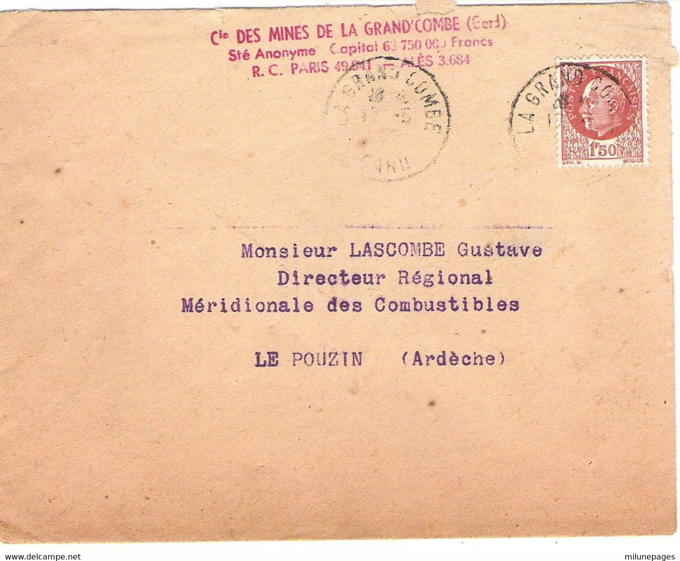 Bulletin De Paye Du Directeur Régional De La Méridionale Des Combustibles Mines De La Grand'Combe En 1943 - 1900 – 1949