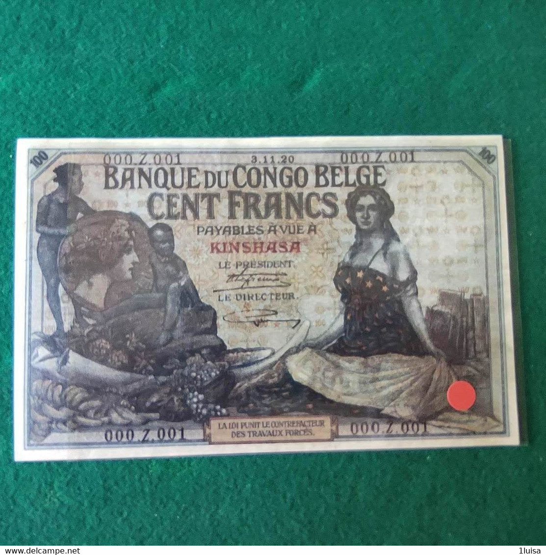 CONGO BELGA 1000 FRANCS 1920  COPY - Bank Van Belgisch Kongo