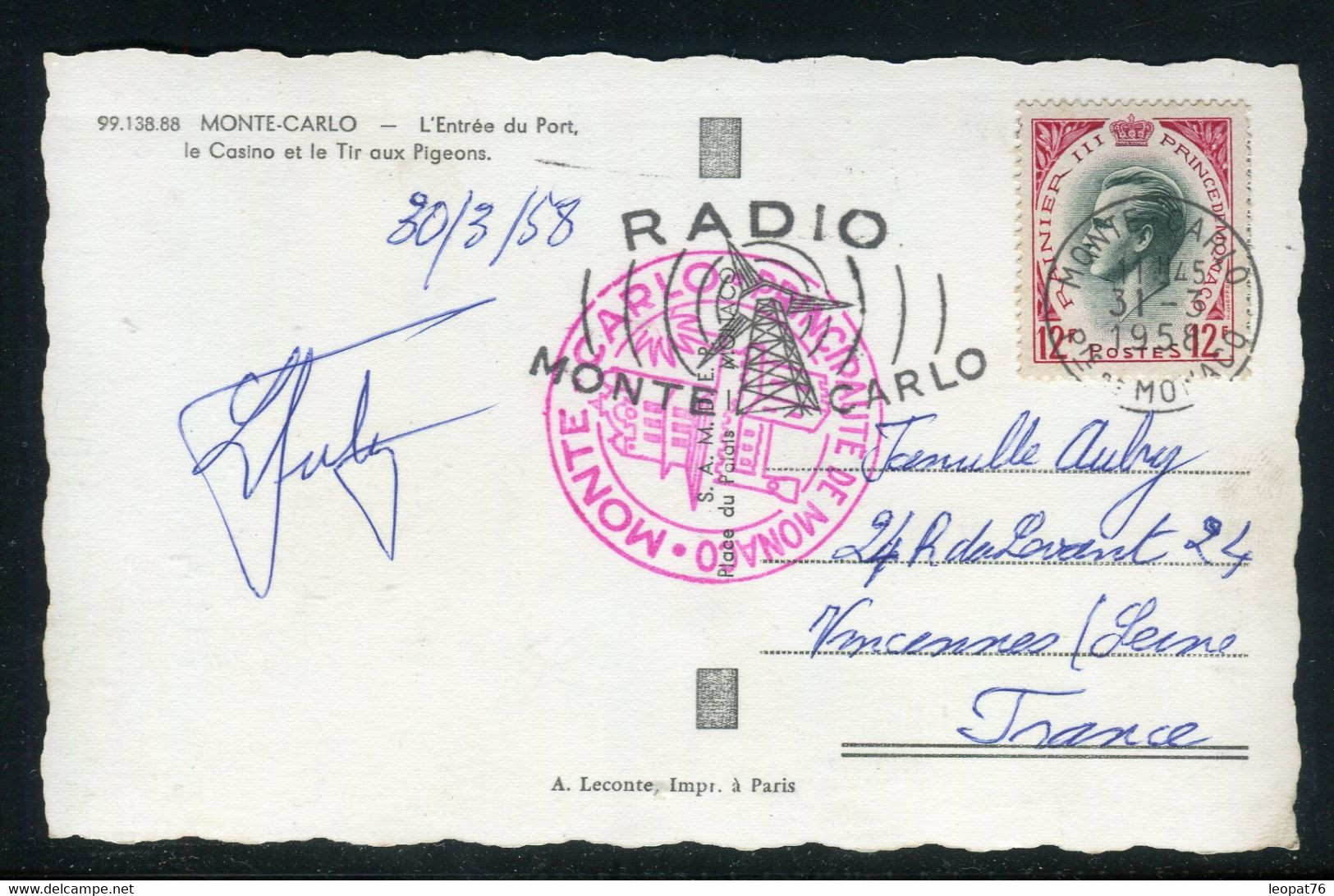 Lettres & Documents - Monaco - Oblitération mécanique illustrée ( Radio  Monte Carlo ) sur carte postale en 1958 pour Vincennes - Ref N 155
