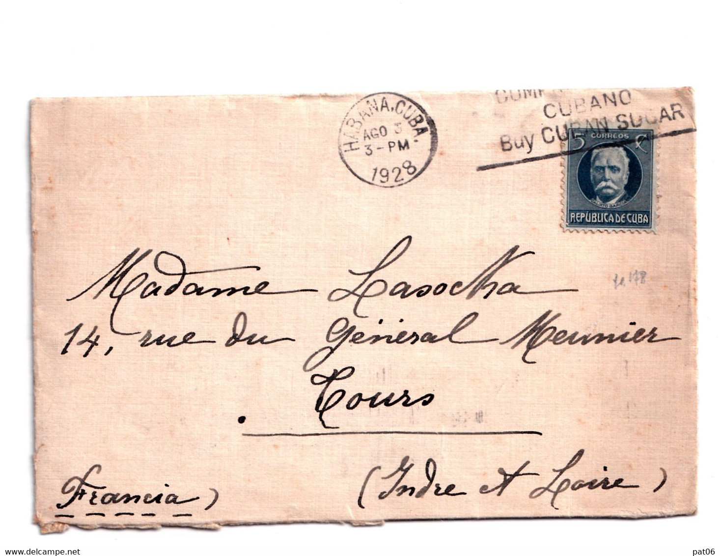 CUBA  - LA HAVANE LSE - Affrt. « FRANCE » à 5 Centiavos  Yv.N°187 – 5c. Calix GARCIA - Emis. De 1915 (Dent.12) Obl. Méc. - Briefe U. Dokumente