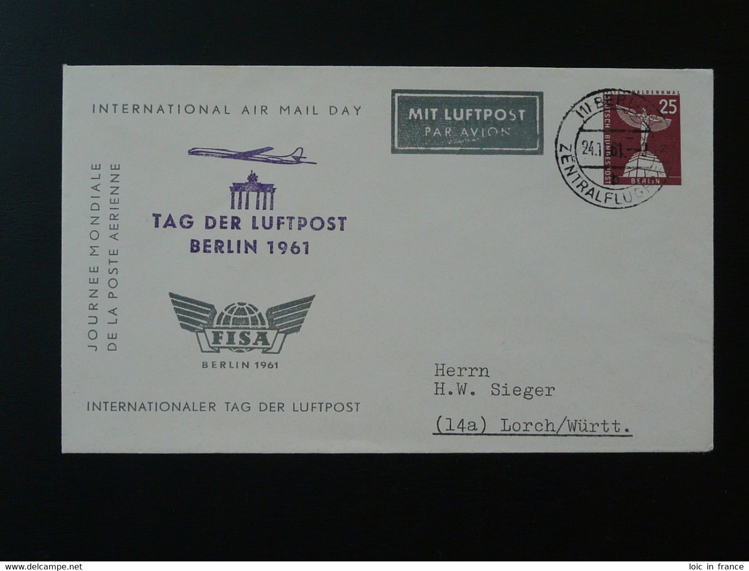 Tag Der Luftpost Air Mail Day Postal Stationery 1961 Berlin 89837 - Privatumschläge - Gebraucht