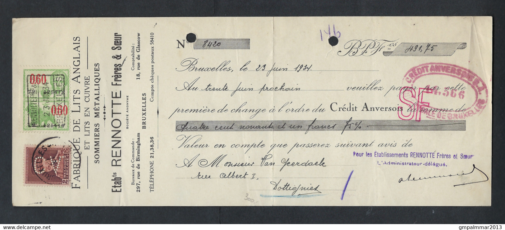 PERFIN / PERFO Op Wissel Met Zegel Koning Albert I Type KEPI Met Firmaperforatie CA , Staat Zie 2 Scans ! LOT 372 - 1934-51