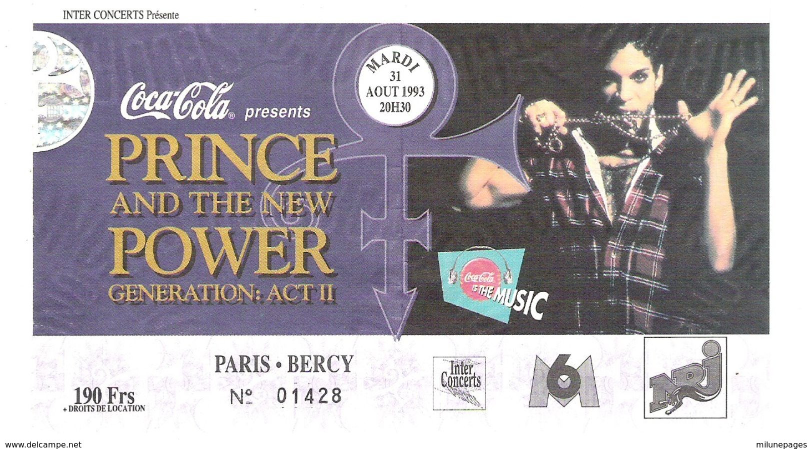 Ticket Billet De Concert PRINCE Live In Paris Bercy 31 Aout 1993 The New Power Generation Act II - Entradas A Conciertos