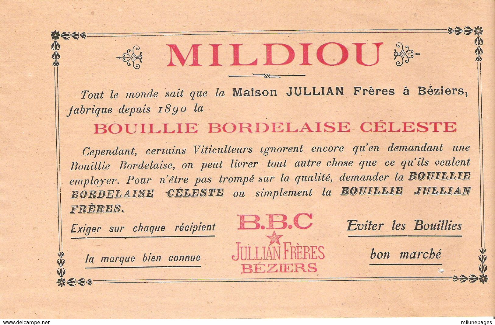 Lot De 3 Documents Commerciaux "prospectus" De La Maison Jullian Frères à Béziers Mildiou Bouillie Bordelaise Pulvérisat - Landwirtschaft