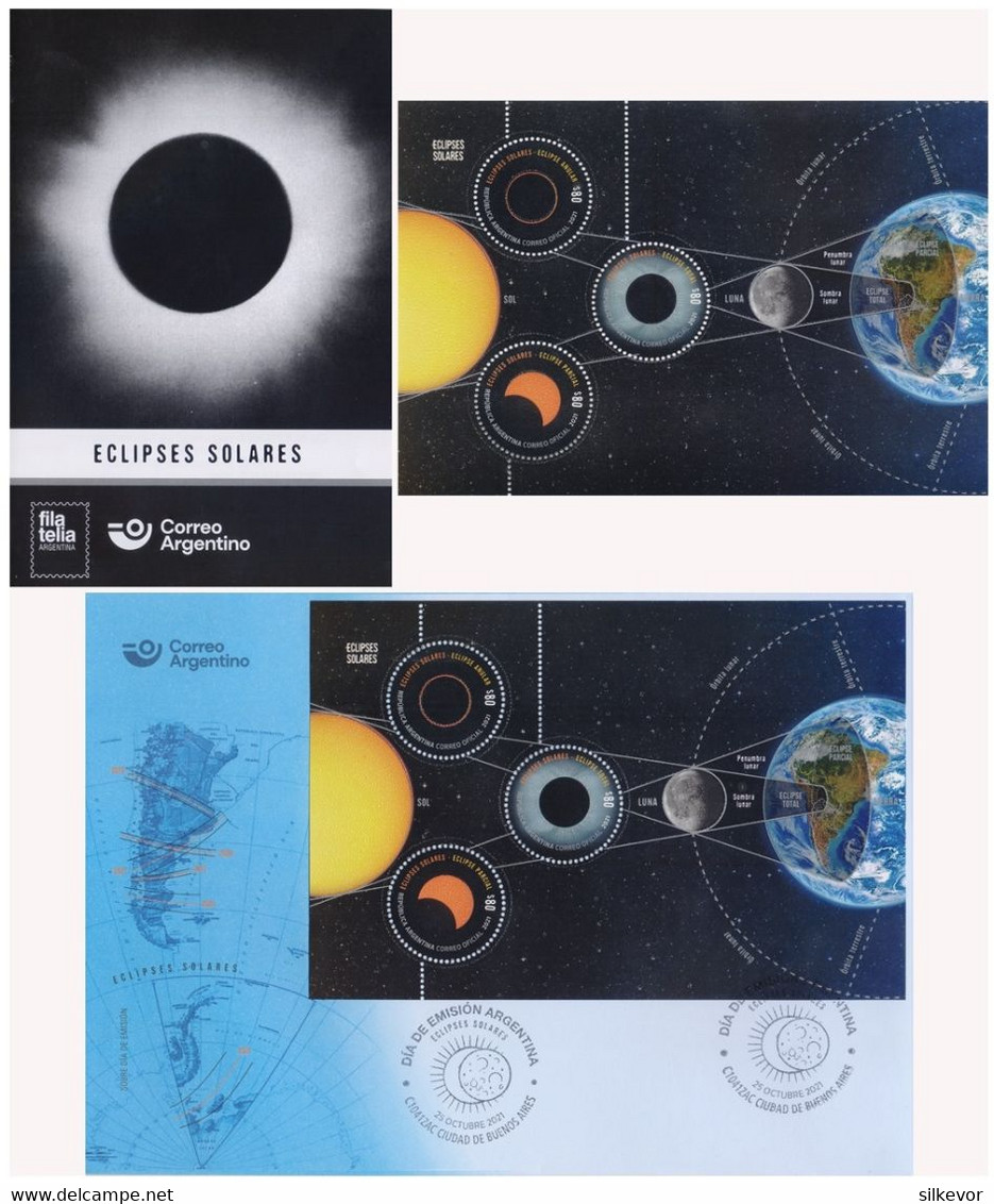 SOLAR ECLIPSES-2021-ARGENTINA-STAMPS-SOUVENIR SHEET-FDC- DESCRIPTIVE PHILATELIC BROCHURE!! - América Del Sur