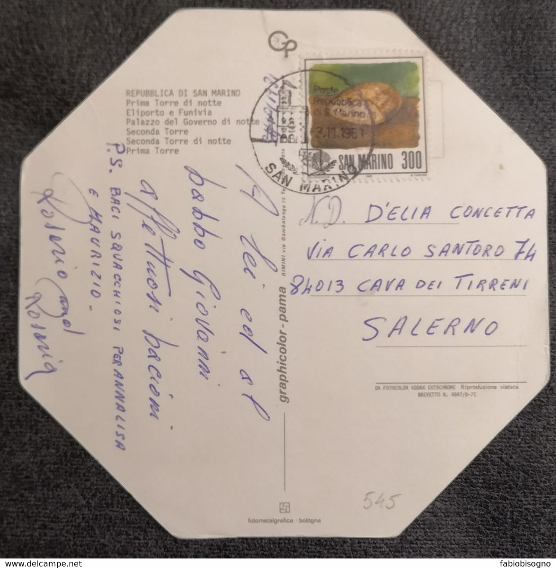 San Marino 3.11.1981 - Pane L.300 - Cartolina Viaggiata - Brieven En Documenten