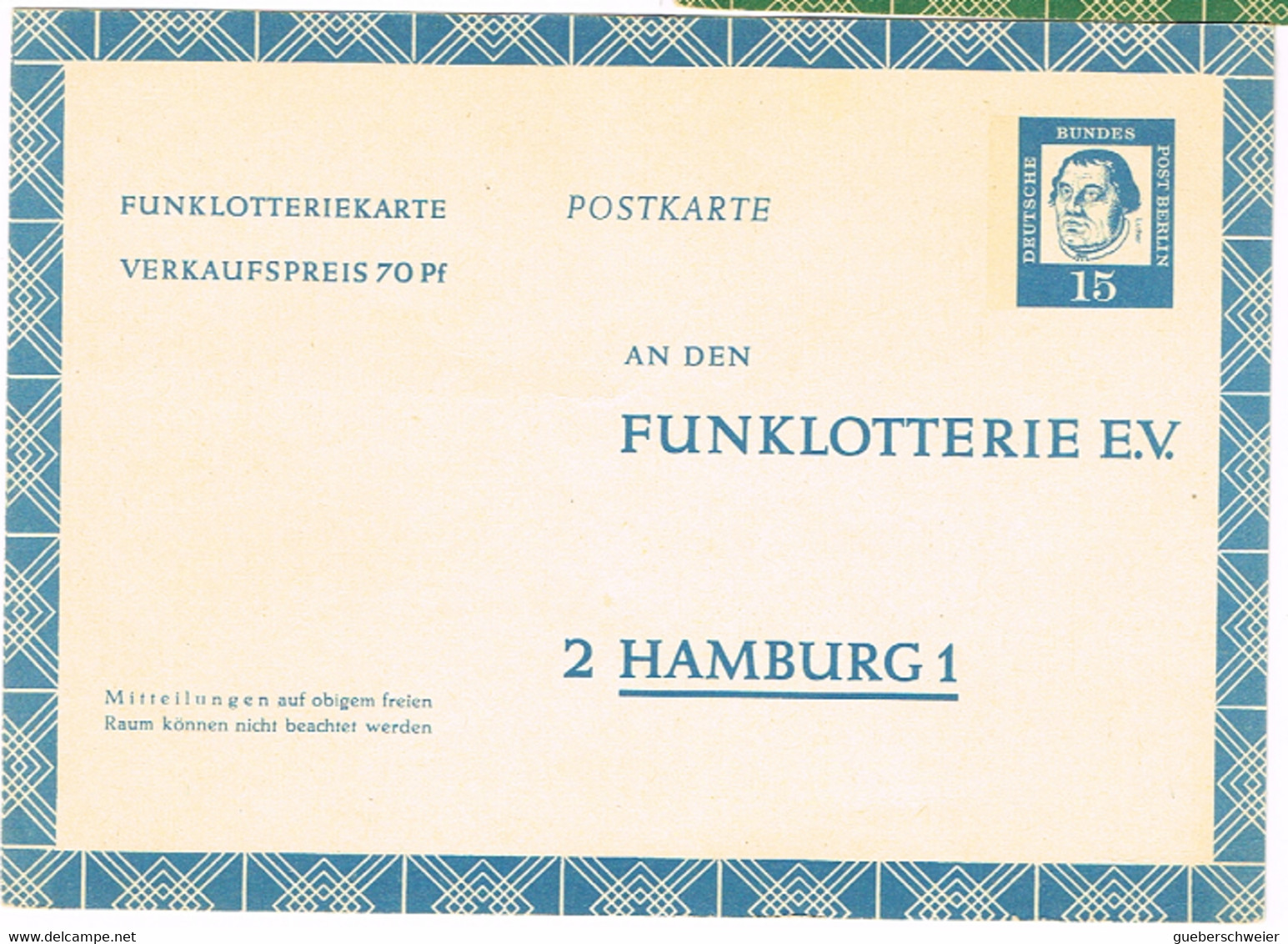 L-ALL-223 - ALLEMAGNE BERLIN Entier Postal Funklotteriekarte Carte Lotterie Nationale Luther - Privatpostkarten - Ungebraucht