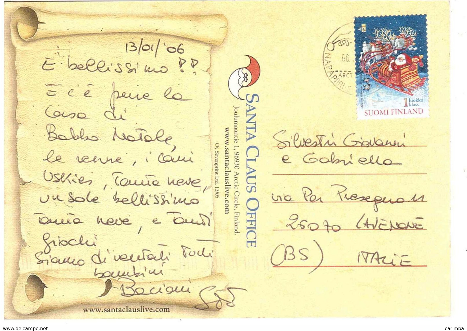 FINLANDIA NATALE SANTA CLAUS OFFICE CARTOLINA PER ITALIA - Storia Postale