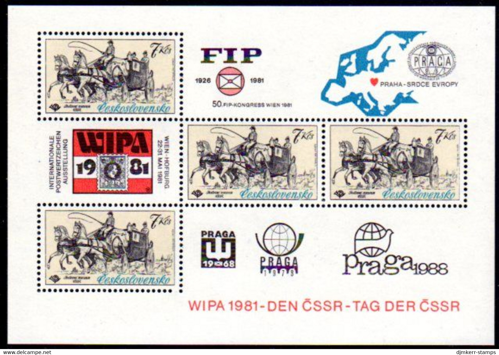 CZECHOSLOVAKIA 1981 WIPA Philatelic Exhibition Block MNH / **.  Michel Block 44 - Ungebraucht