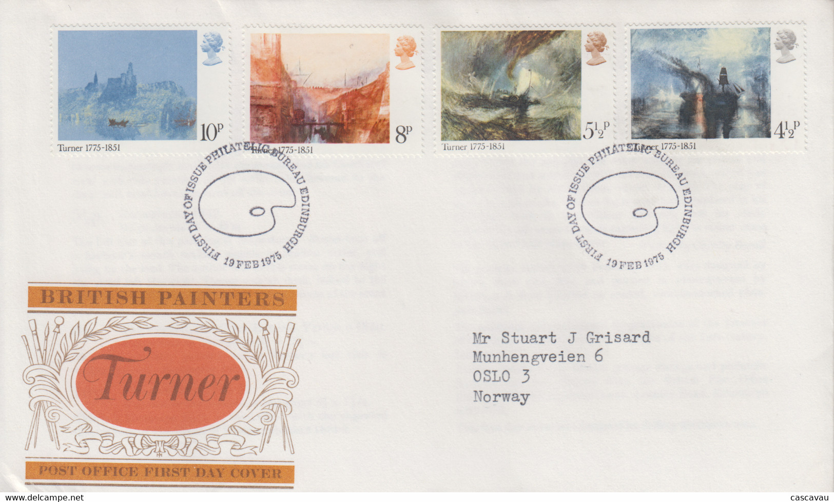 Enveloppe  FDC  1er  Jour   GRANDE  BRETAGNE    Oeuvres  De   William  TURNER   1975 - 1971-1980 Decimal Issues