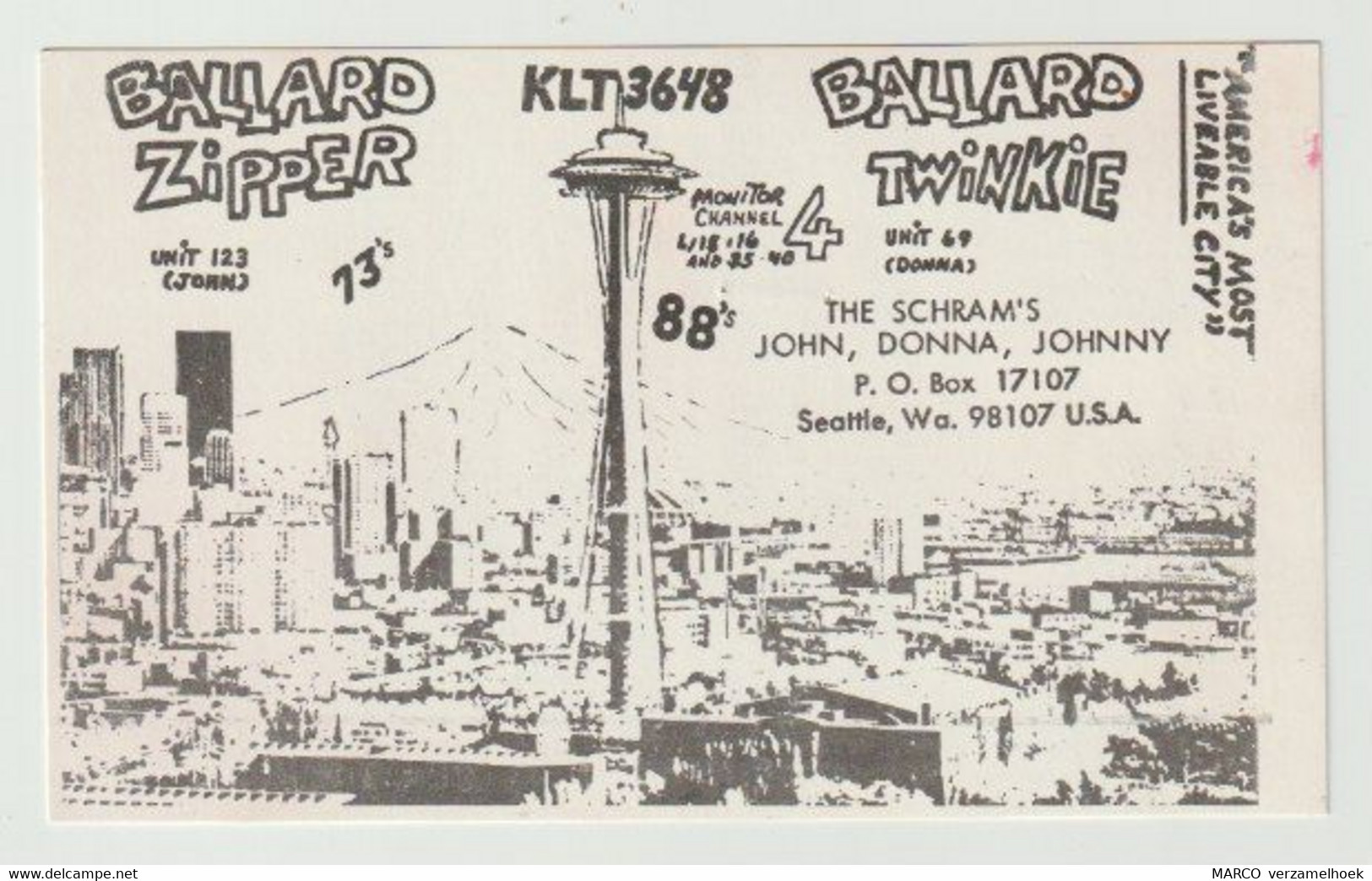 QSL Card 27MC Ballard Zipper - Ballard Twinkie Seattle (USA) - CB