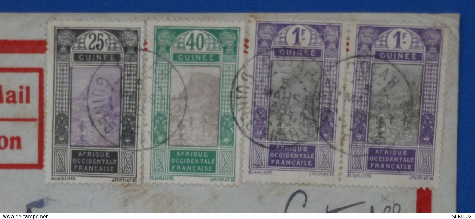 T18 GUINEE AOF BELLE LETTRE 1938 PETIT BUREAU GOYAH A BLERE FRANCE + PAIRE DE T.P 1F+ AFFRANCH. PLAISANT - Covers & Documents