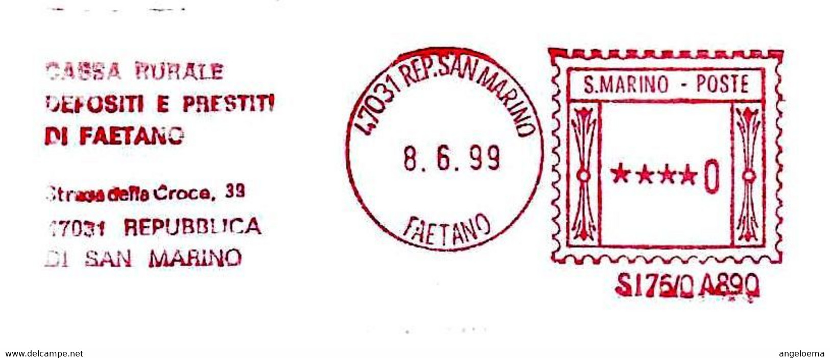 SAN MARINO - 1999 CASSA RURALE DEPOSITI PRESTITI DI FAETANO - Ema Affrancatura Red Meter Su Busta Non Viaggiata - 5775 - Cartas & Documentos