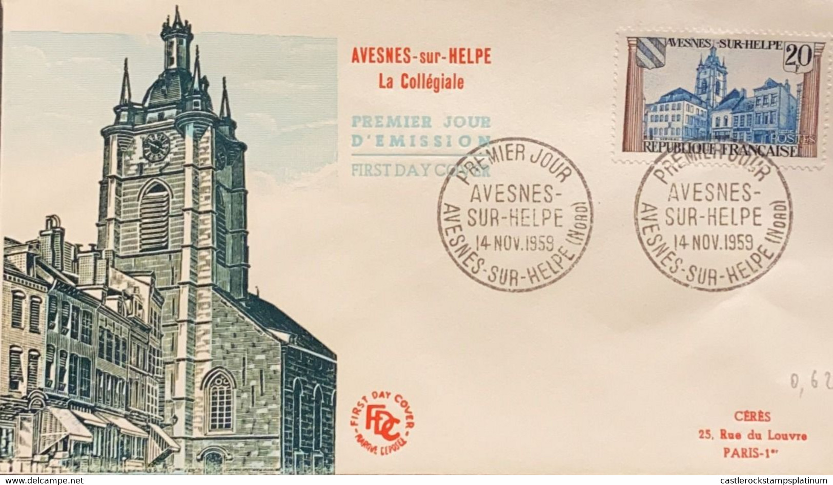 P) 1959 FRANCE, FDC, AVERNES-SUR-HELPE STAMP, THE COLLEGIATE, TOURISM, XF - Sonstige & Ohne Zuordnung