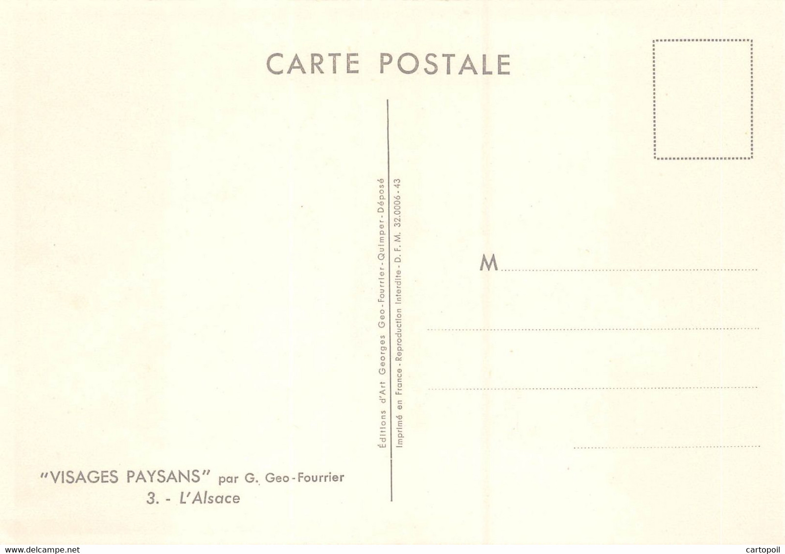 Visages Paysans - L'ALSACE - Illustrateur G. Géo-Fourrier - N°3 - Fourrier, G.