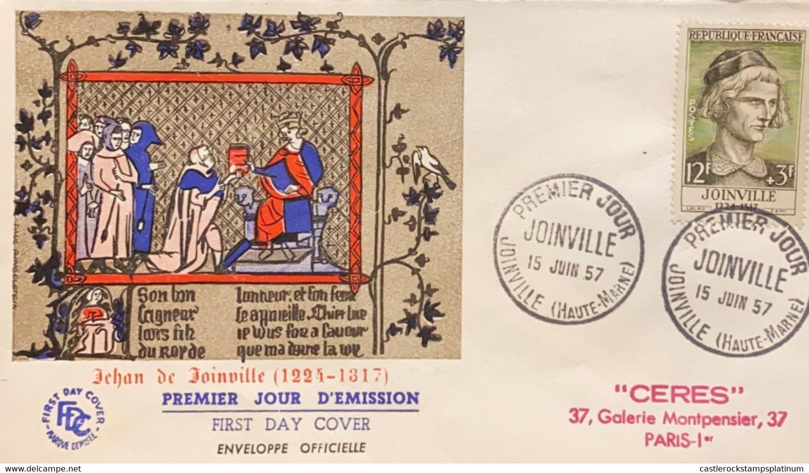 P) 1957 FRANCE, FDC, FAMOUS FRENCHMEN OF JOINVILLE STAMP, CHRONICLER DURING THE MIDDLE AGES IN FRANCE, XF - Autres & Non Classés