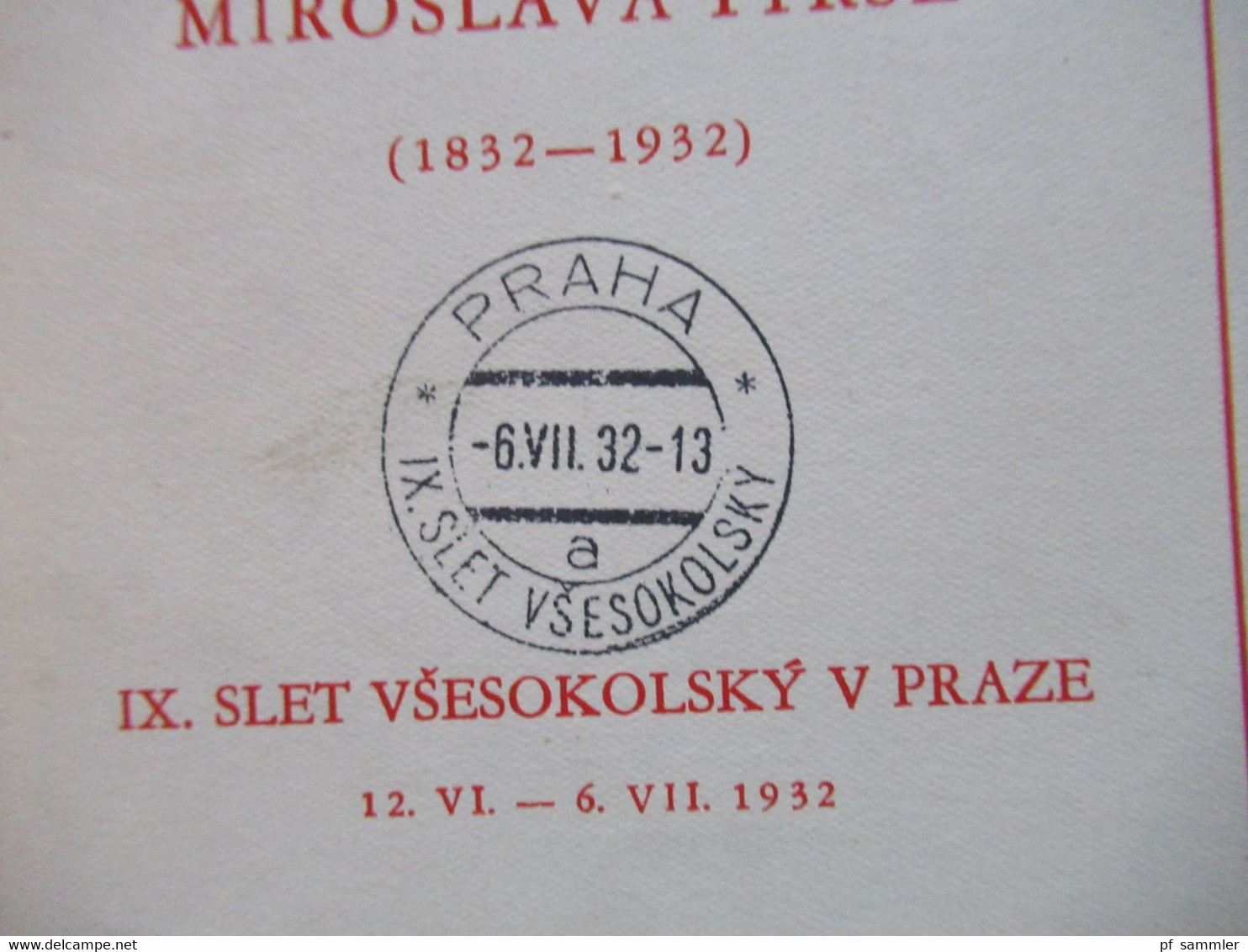 CSSR 1932 Sonderblatt Miroslava Tyrse 1832 - 1932 SST Praha IX. Slet Vsesokolsky - Briefe U. Dokumente