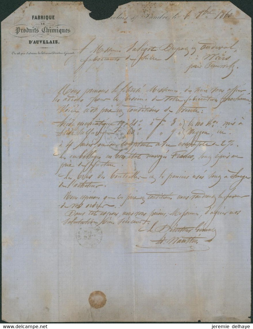 Médaillon - N°11A Fortement Touché Sur LAC Obl P162 çàd Tamines (1860) + Boite Rurale > Wiers / Société D'Auvelais - 1858-1862 Médaillons (9/12)