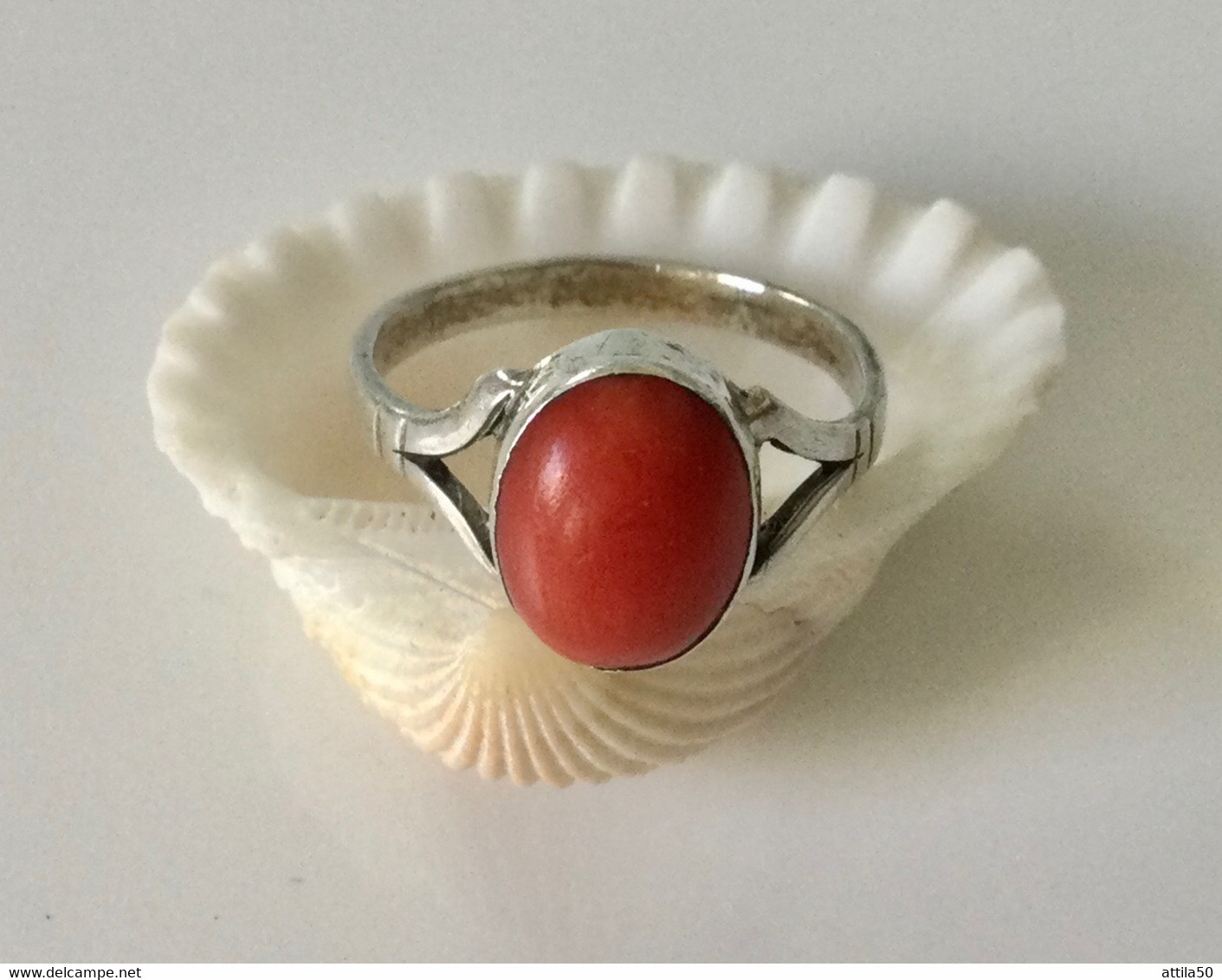 Anellino D’argento Con Corallo Rosso Vero, Misura N.9 (per Neonato O Mano Molto Piccola). - Ring