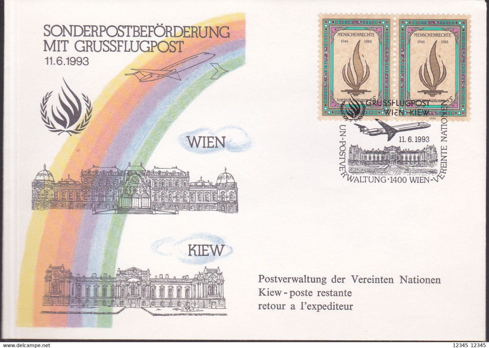 Verenigde Naties Wenen 1993, Grussflugpost Wien-Kiew - Briefe U. Dokumente