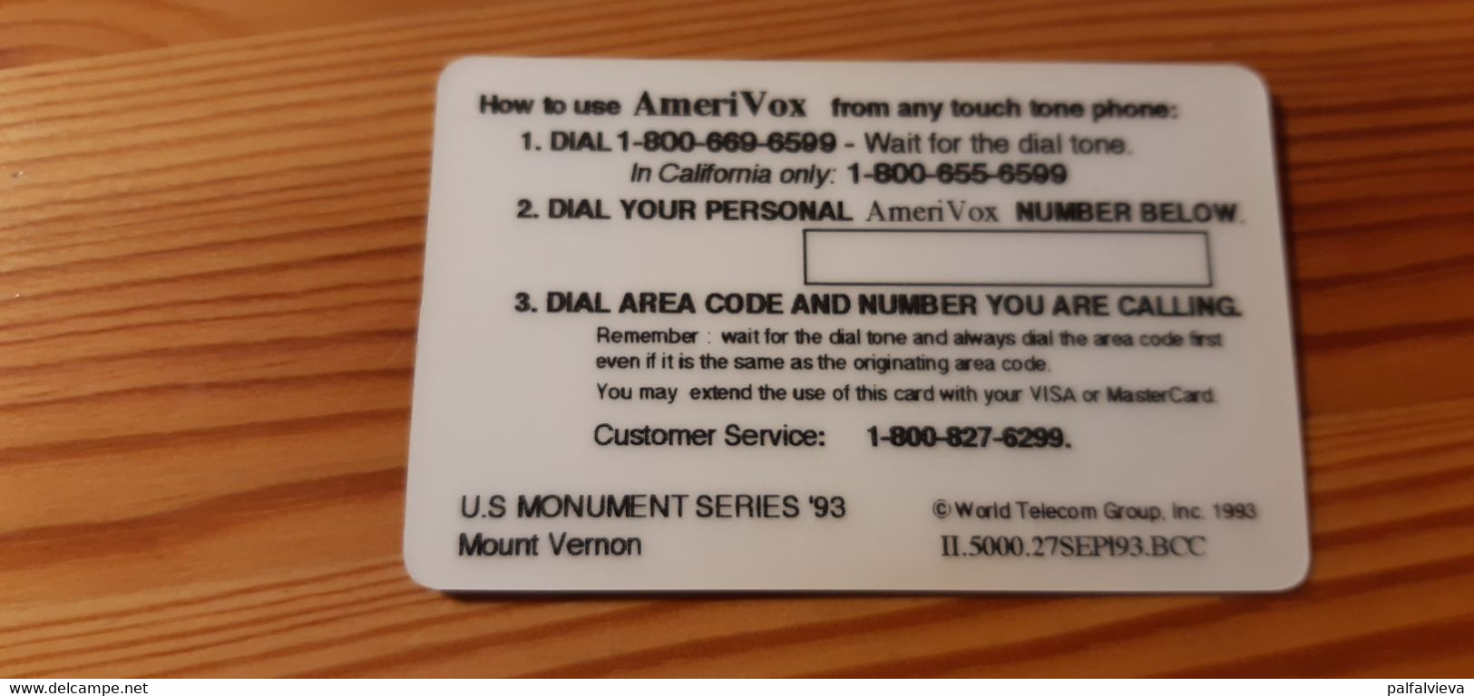 Prepaid Phonecard USA - AmeriVox - Mount Vernon - Amerivox