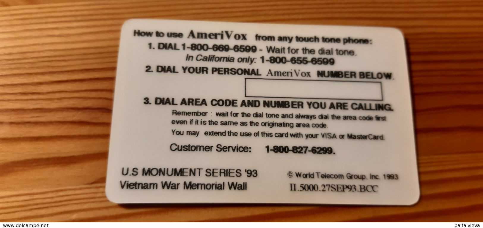 Prepaid Phonecard USA - AmeriVox - Vietnam Memorial Wall - Amerivox