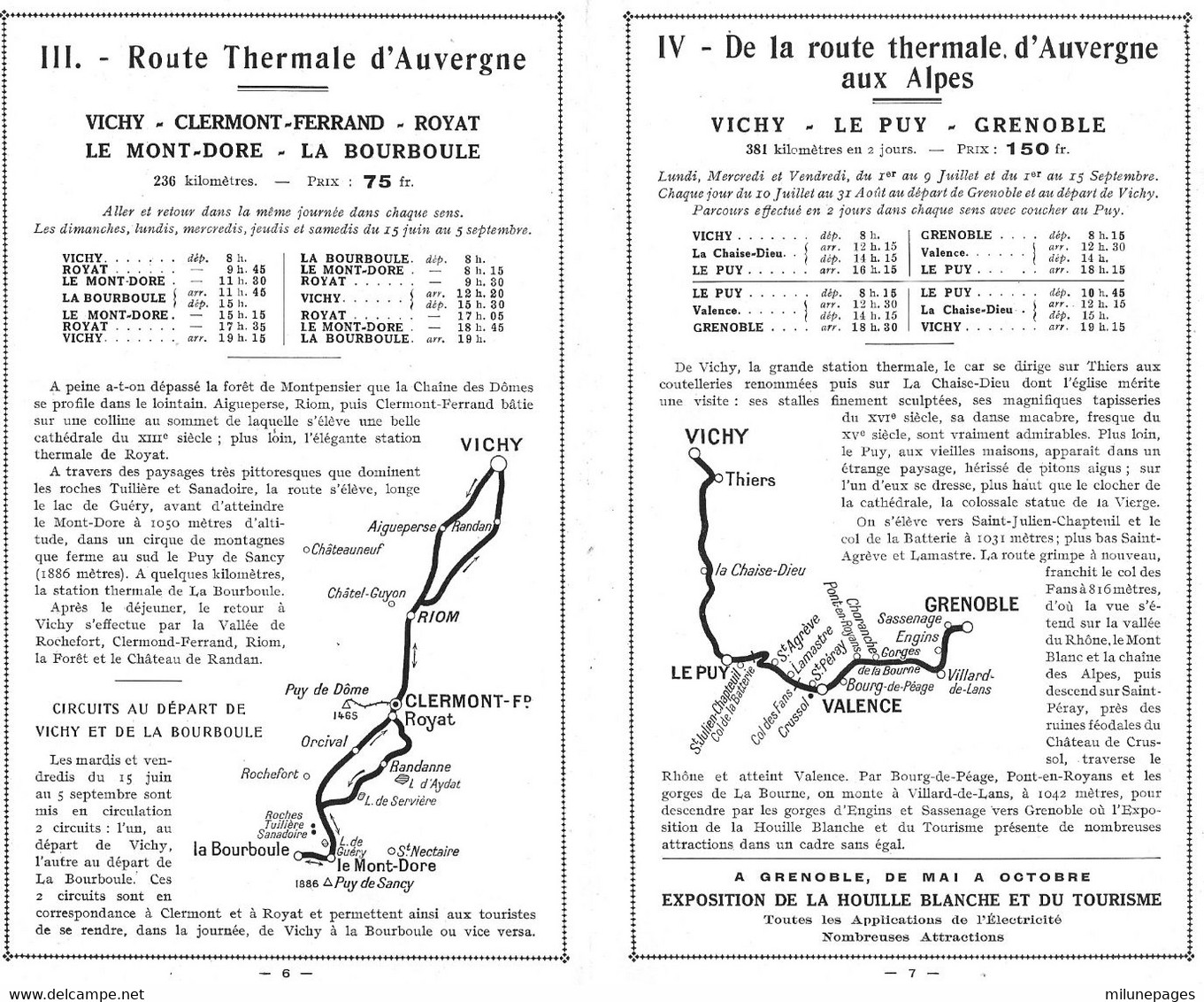 Superbe Dépliant Touristique Dépliable Des Services Automobiles PLM Vichy Route Thermale été 1925 - Auvergne