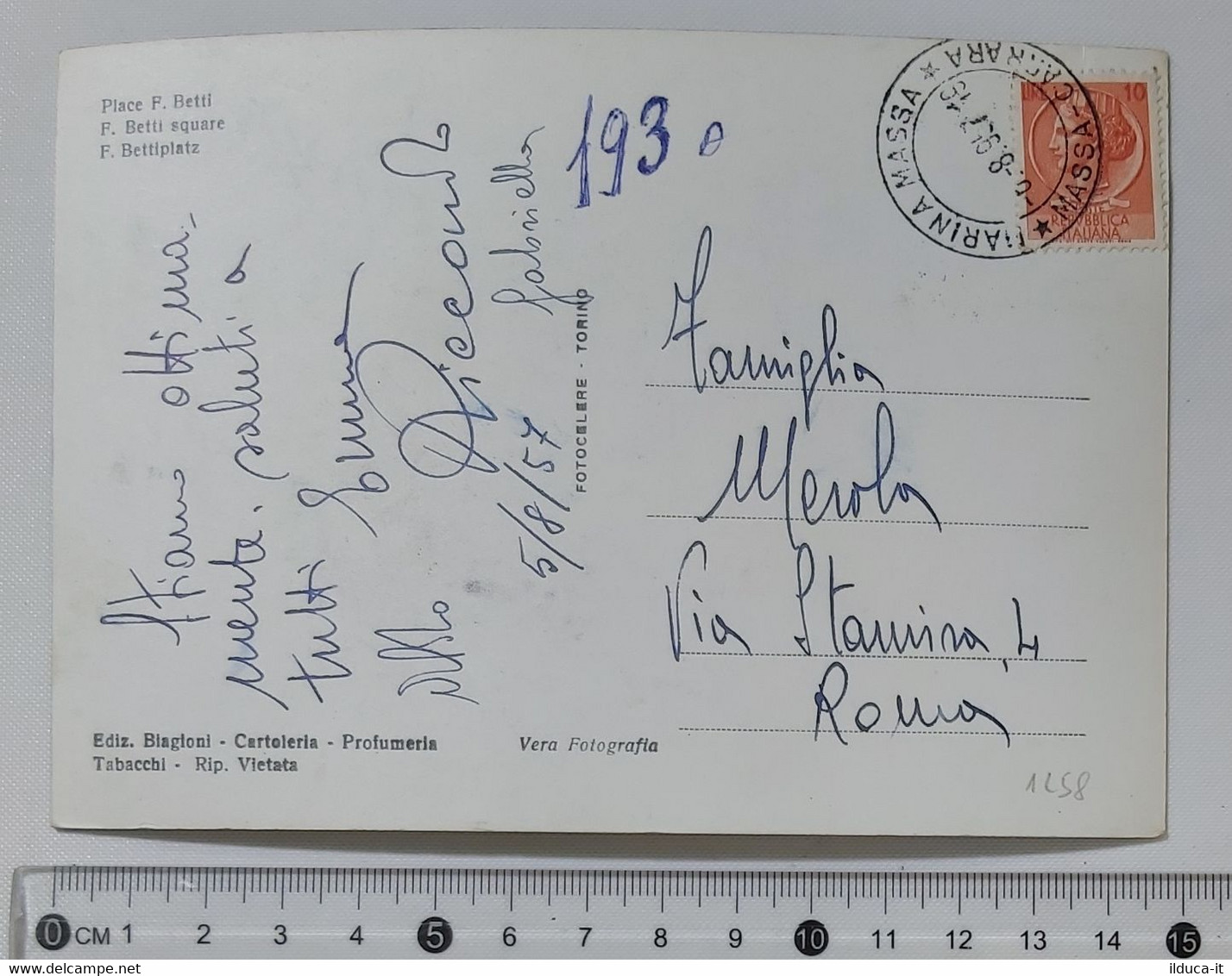 01258 Cartolina - Marina Di Massa - Piazza F. Betti - 1957 - Massa