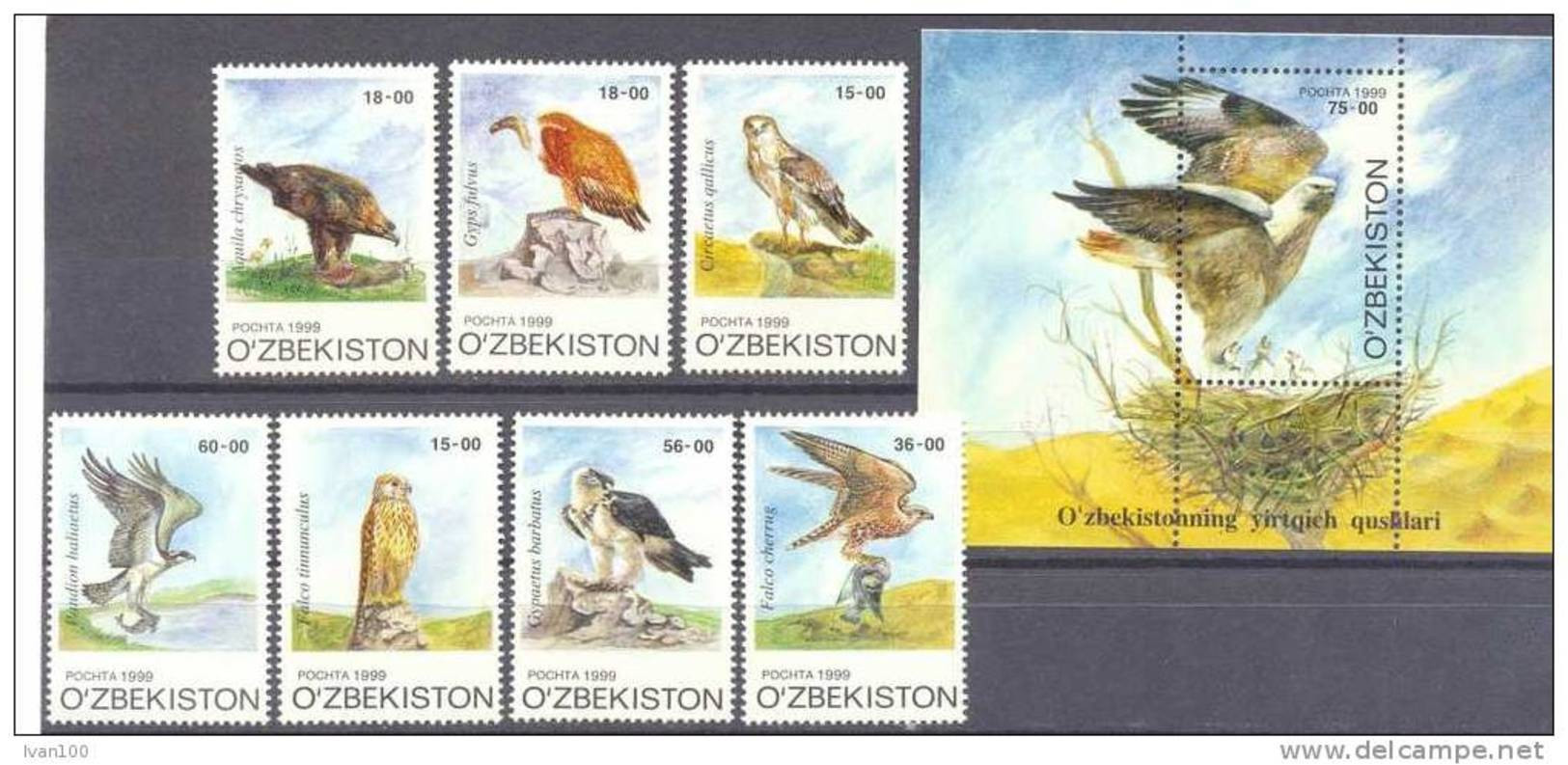 1999. Uzbekistan, Birds Of Prey, 7v + S/s, Mint/** - Ouzbékistan