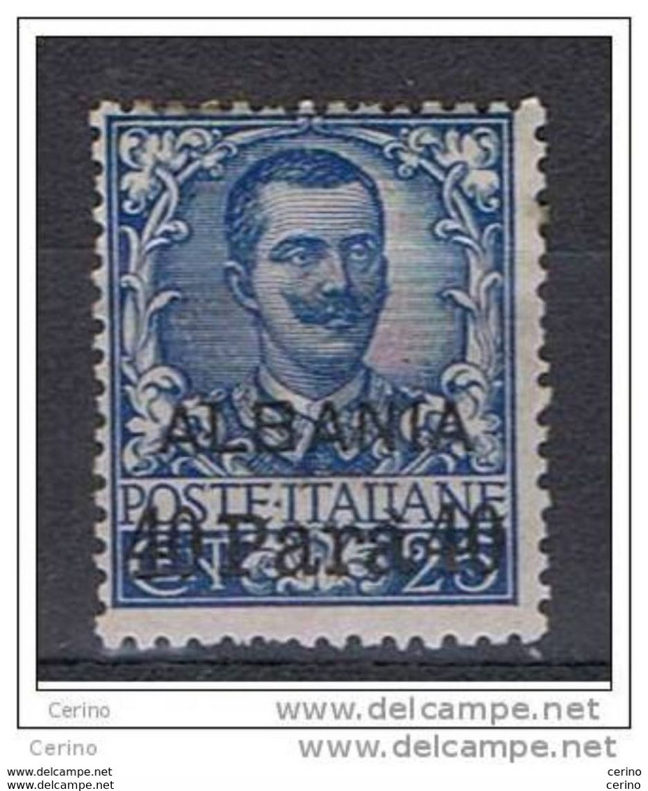 ALBANIA:  1902  SOPRASTAMPATO  -  40 Pa./25 C. AZZURRO  L. -  SASS. 3 - Albania