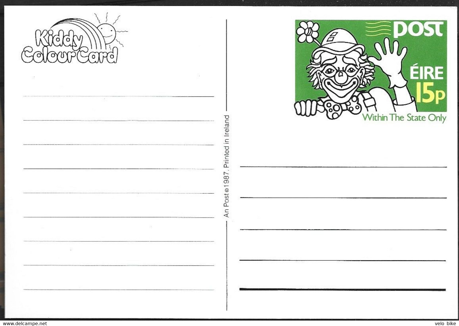 1 Eire Ireland Postal Stationery Entier 1987 Clown Flower Sun Rabbit Carrot Vegetables Cloud Children - Interi Postali