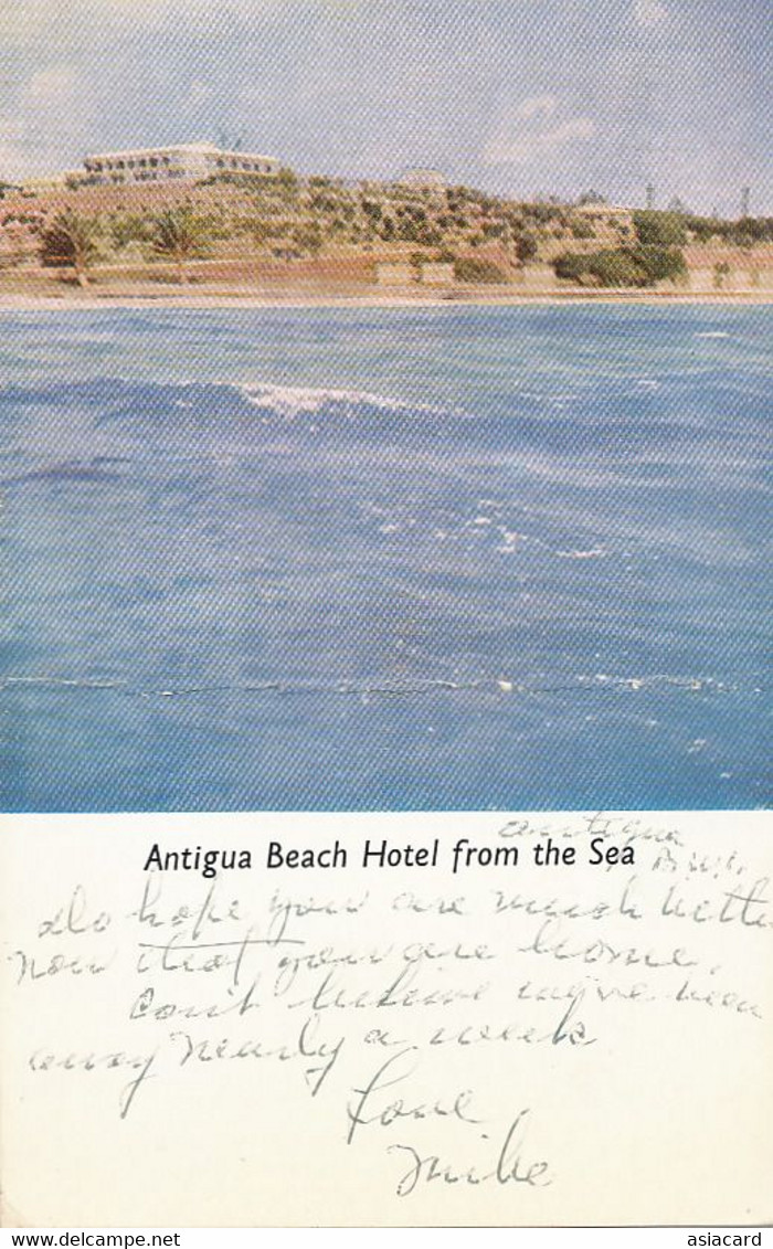 Antigua Beach Hotel From The Sea  P. Used 2 Stamps 1952 Leeward Islands  Vertical Crease - Antigua Und Barbuda