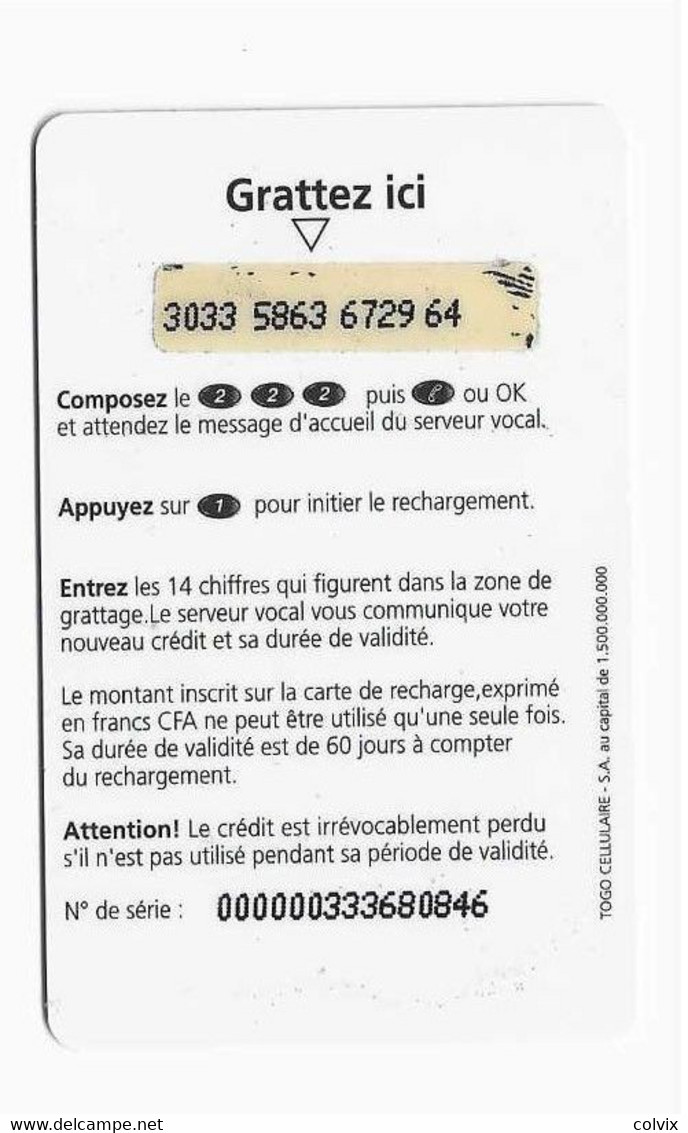TOGO RECHARGE TOGOCEL 9000 FCFA  LIBERTIS Sans Date - Togo