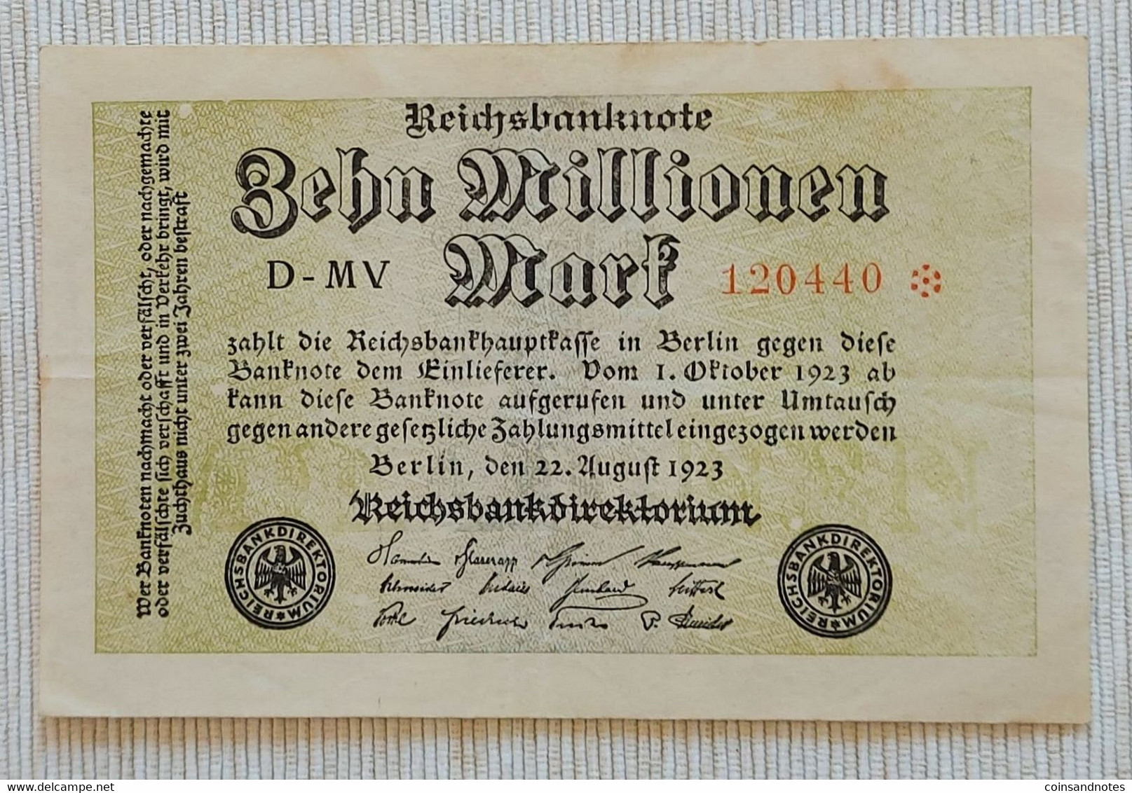 Germany 1923 - 10 Millionen Mark - No 120440 - P# 106a - VVF - 10 Mio. Mark