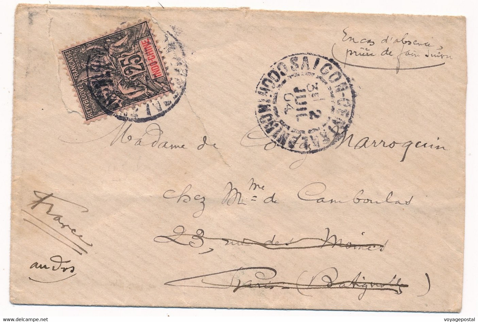 LETTRE 25C TYPE GROUPE SAIGON COCHINCHINE COMPAGNIE NATIONALE NAVIGATION COVER - Lettres & Documents