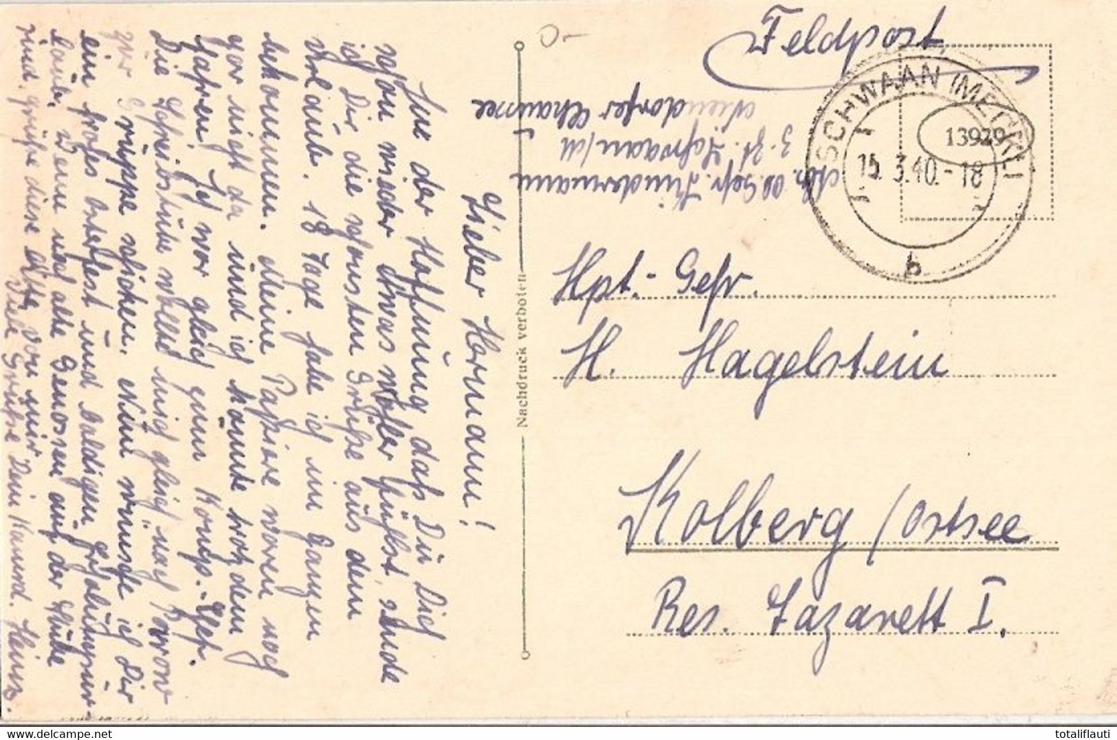 SCHWAAN Mecklenburg Tannenberg Strasse Fast TOP-Erhaltung Gelaufen 15.3.1940 Als Feldpost - Buetzow