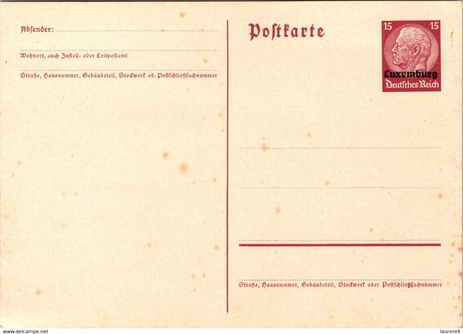 (3 C 14) Luxembourg - Postkarte (German Over-printed WWII Era)  (back Is Blank) - 1940-1944 German Occupation